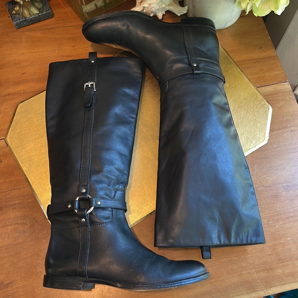 Coach Monday Black Leather Harness Boots